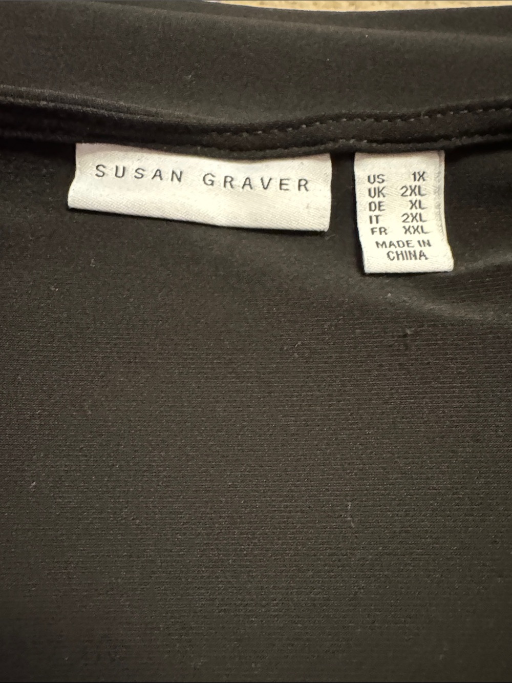 Susan Graver Black V-Neck Long Sleeve Top with cross cross accent sleeve - Picture 6 of 7
